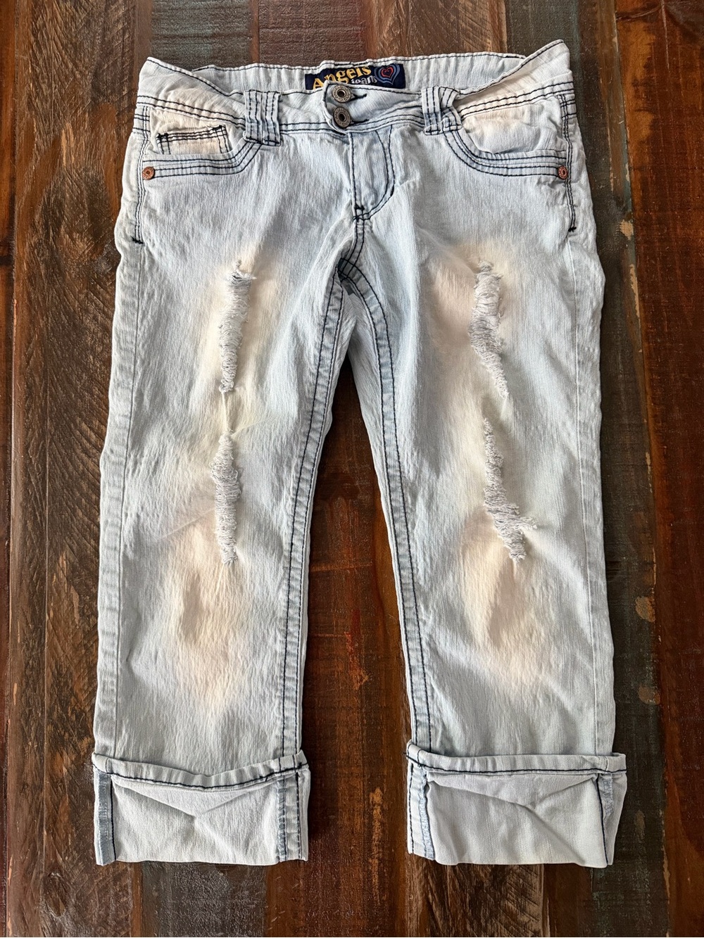 Angels Jeans Y2K Women’s Junior 11 Distressed Cropped Cuffed Jeans | SKU 0172